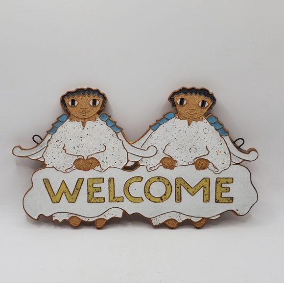 ST. ANDREW'S ABBEY Angels WELCOME Sign CERAMIC Art Sign 6"H X 10 3/8"L Plaque - Picture 2 of 10